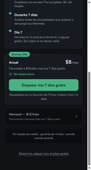 Pantalla de planes de RentEngine, anual y mensual